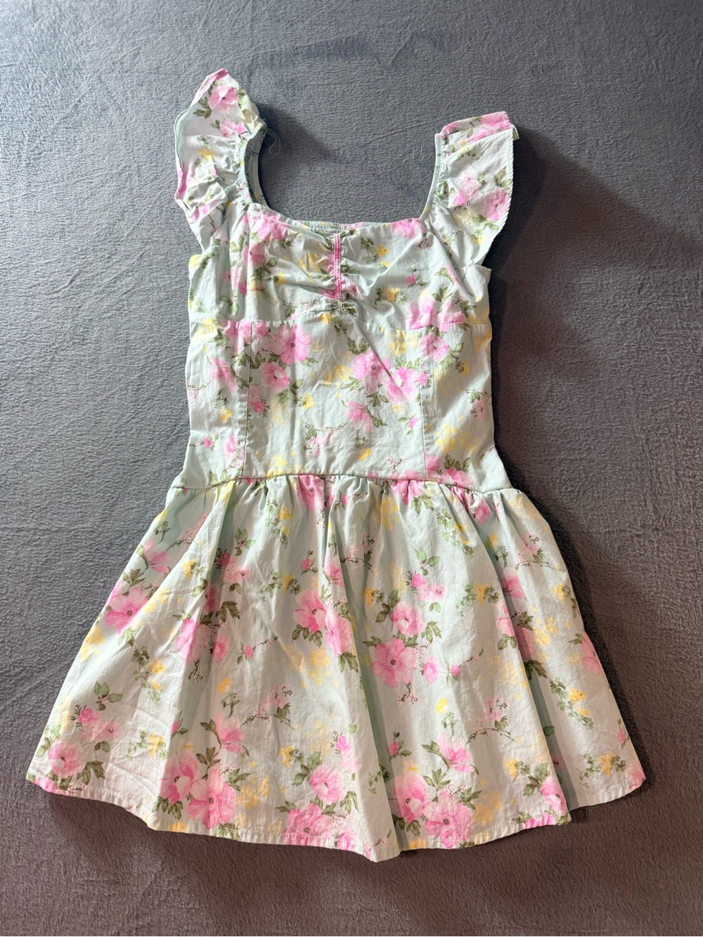 art class - Mint Floral Ruffle-Sleeve Dress